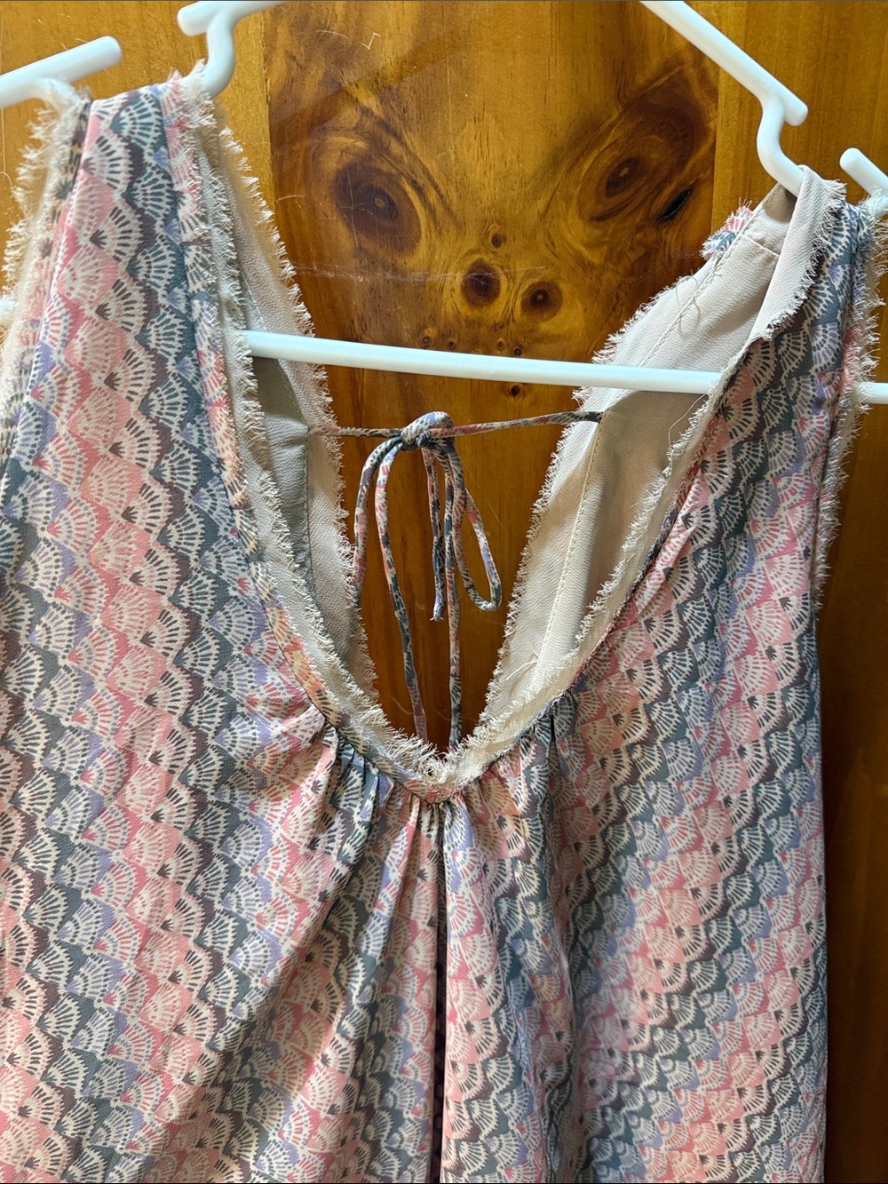 Free People Pink & Cream Lace-Trim V-Back Camisole tank, tie back, Sz Medium - Picture 8 of 10